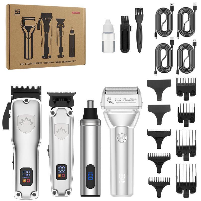 Men's 4-Piece Grooming Kit: Clippers, Razors, Nose Hair Trimmers, and Electric Hair Engraving Clippers