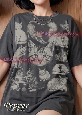 Cats Kittens Feline Animal Lover Vintage Sketch Comfort Colors® Tshirt, Retro Illustration Pet Owner Cute Kitty Meow Monochrome Tee