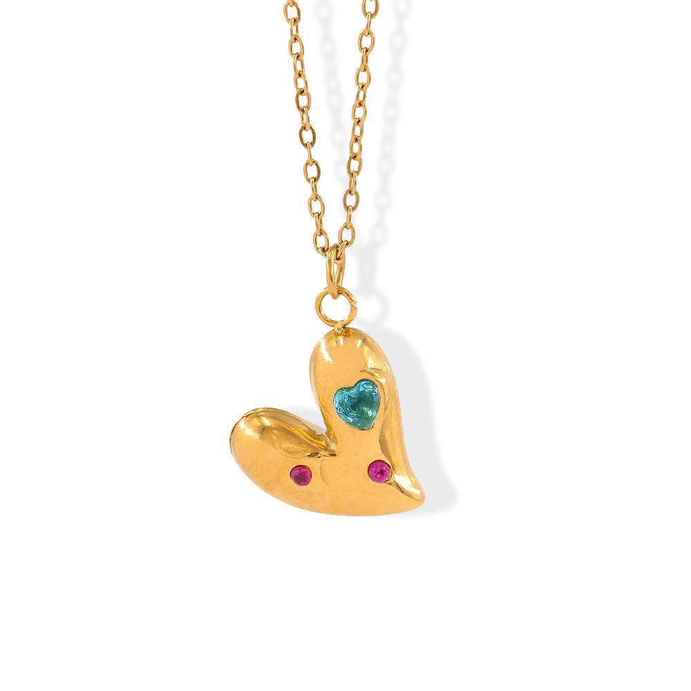 Stainless Steel Zirconia Heart Pendant Necklace & Earring Set – Light Luxury Clavicle Chain