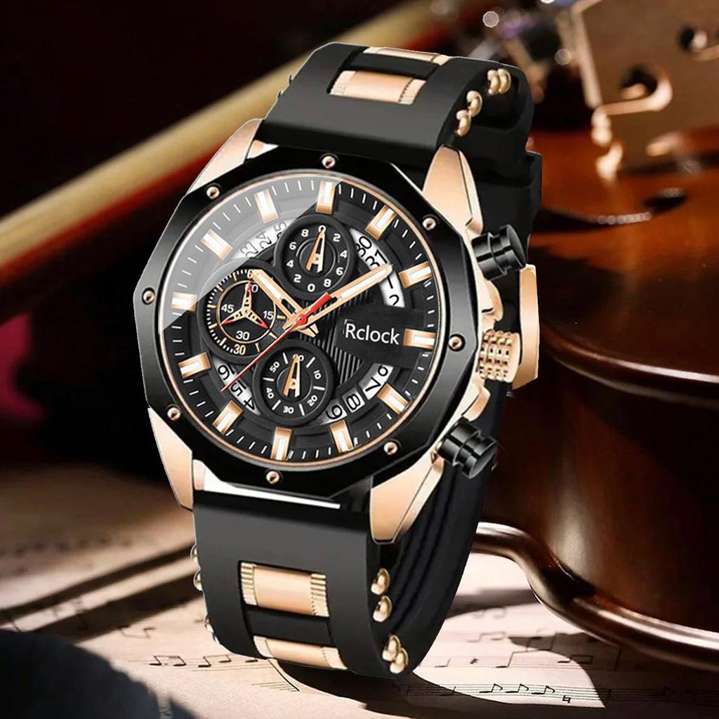 Men's Silicone Strap Watch with Multifunctional Calendar Design Waterproof Sports Wristwatch for Daily Use and Outdoor Activities
