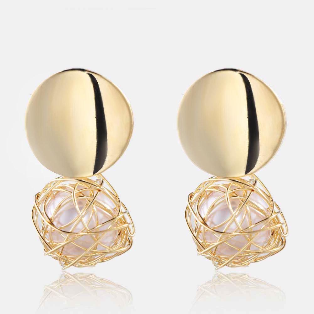 European & American Retro Geometric Pearl Stud Earrings