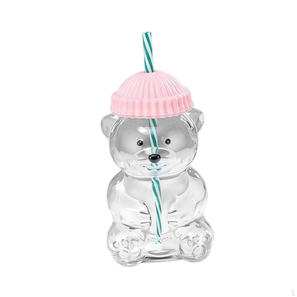 Bear Glass Cup Juice Glasses Clear Novelty Adorable Versatile Beverage Container with Lid for