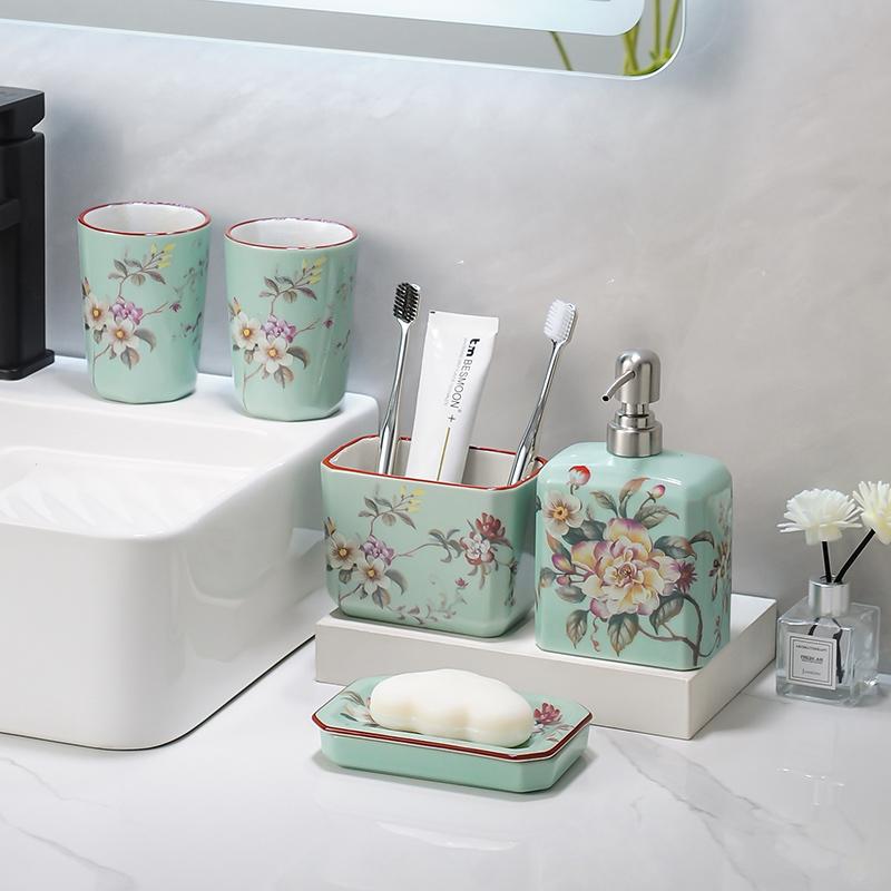 soap dispenser shampoo dispenser High temperature ice crack ceramic mouthwash cup lotion bottle set bathroom mouthwash cup