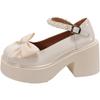 French Mary Jane small leather shoes women's 2025 spring new thick-soled heightening bow with skirt thick heel high heel single shoes