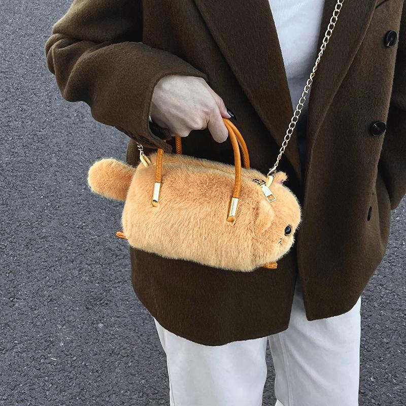 Cartoon Cute Plush Cat Large Capacity Handheld Crossbody Bag Portable Commuting Handbag
