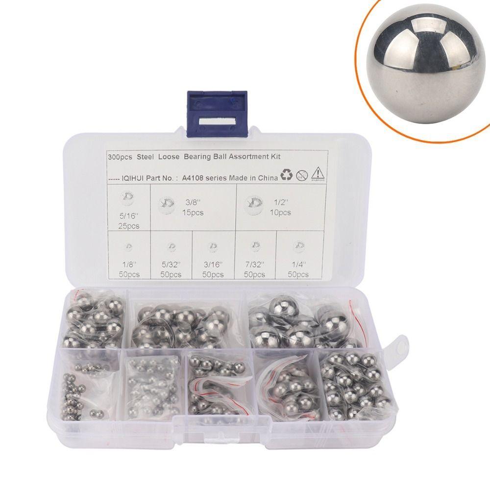 300pcs 5/16",3/8",1/2",1/8", 5/32",3/16" 7/32" Bearing Ball Assortment Kit  Auto Parts
