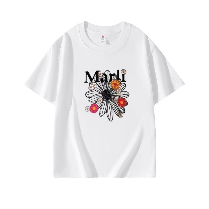 Crew neck cotton short-sleeved T-shirt women s summer new American niche flower design versatile casual loose top S