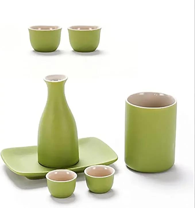 Vintage Ceramic Sake Pot Cups Set Traditional Durable Crafts Gift Groove Design Creative for Cupboard Cabinet Drawer Home