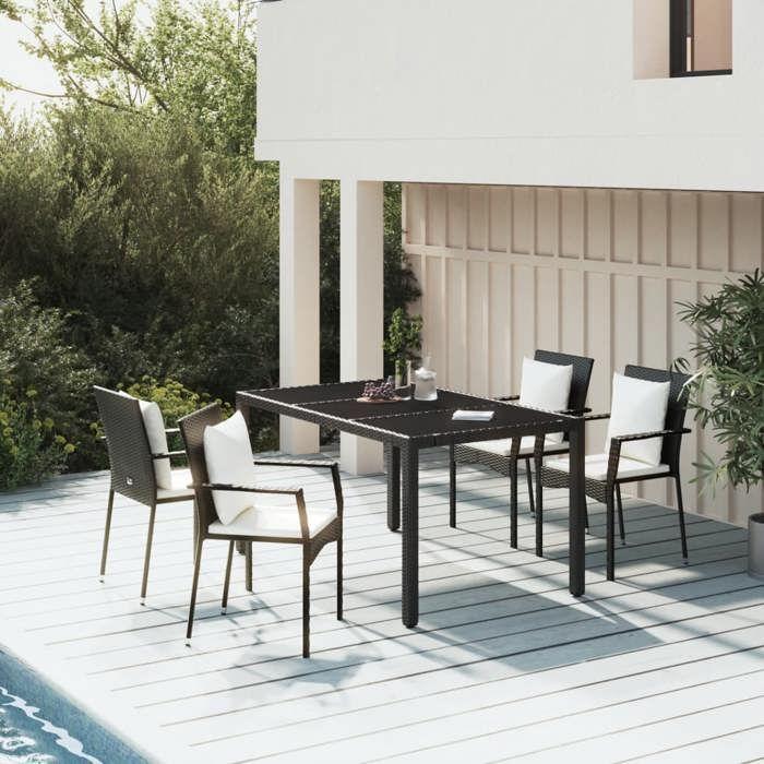 VidaXL Ensemble à manger de jardin coussins 5pcs Noir Résine tressée, ensemble de salle à manger, ensemble de salle à manger 3157953