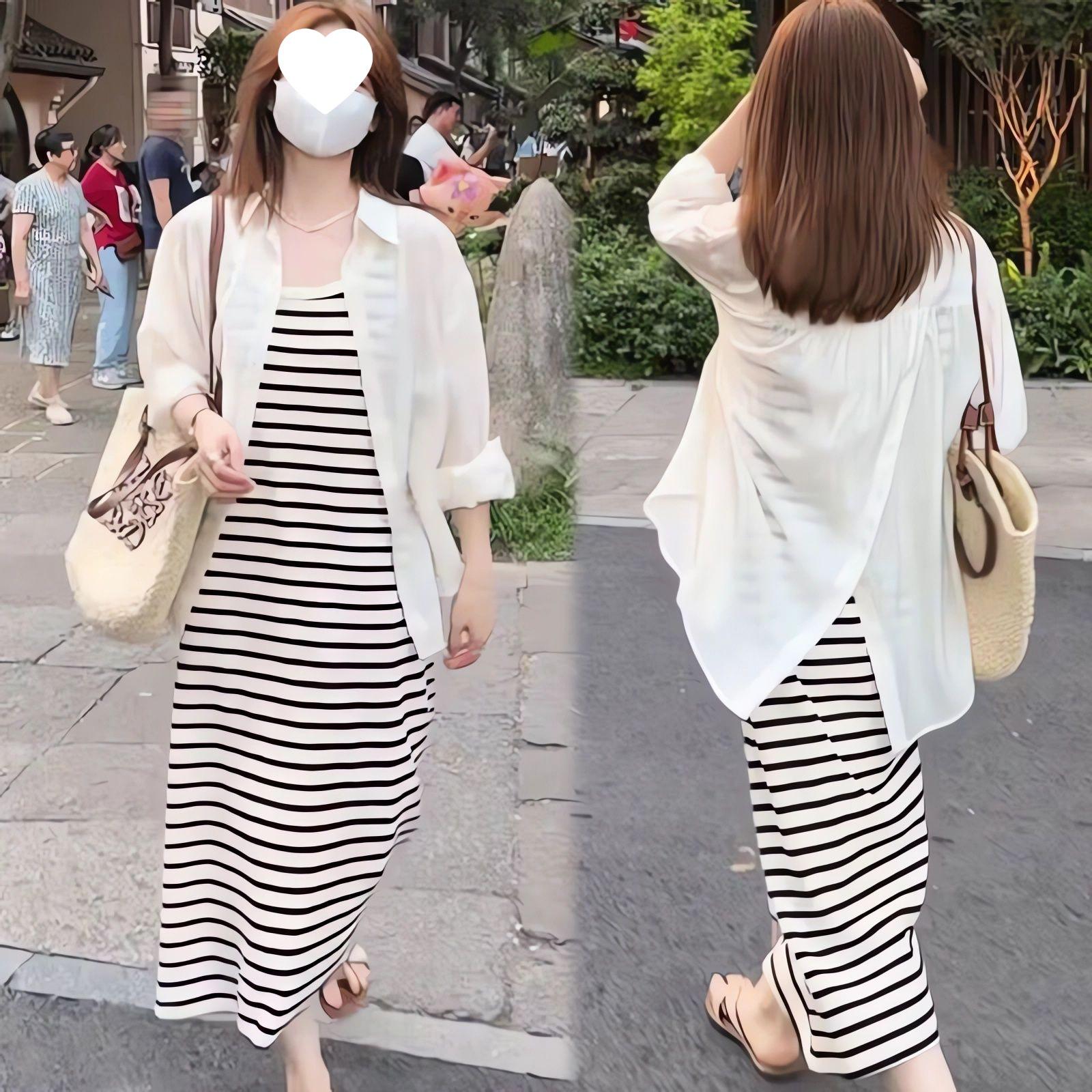 

Повседневный корейский стиль, комплект безрукавной рубашки для защиты от солнца и платья-слинга M (Weight 90-105 Jin)