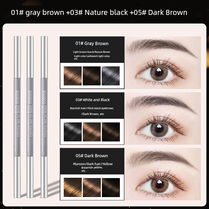 3 PCs Super Fine Eyebrow Pencil Female Eyeliner 2-in-1 Distinct Look Wild Eyebrow Anti-Lasting Non-Hydrophilic Decolorizing