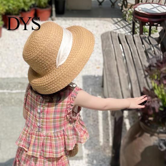 Sunshade Hat for Daily Wear Straw Sun Hats Kids, UV Protection Fishing Hat, Wide Brim Bucket with Ribbon, Breathable Summer Outdoor Beach Travel