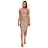 Women's Summer One-line Shoulder French Waist Dress Sequin Bag Hip Mid-length Dress
