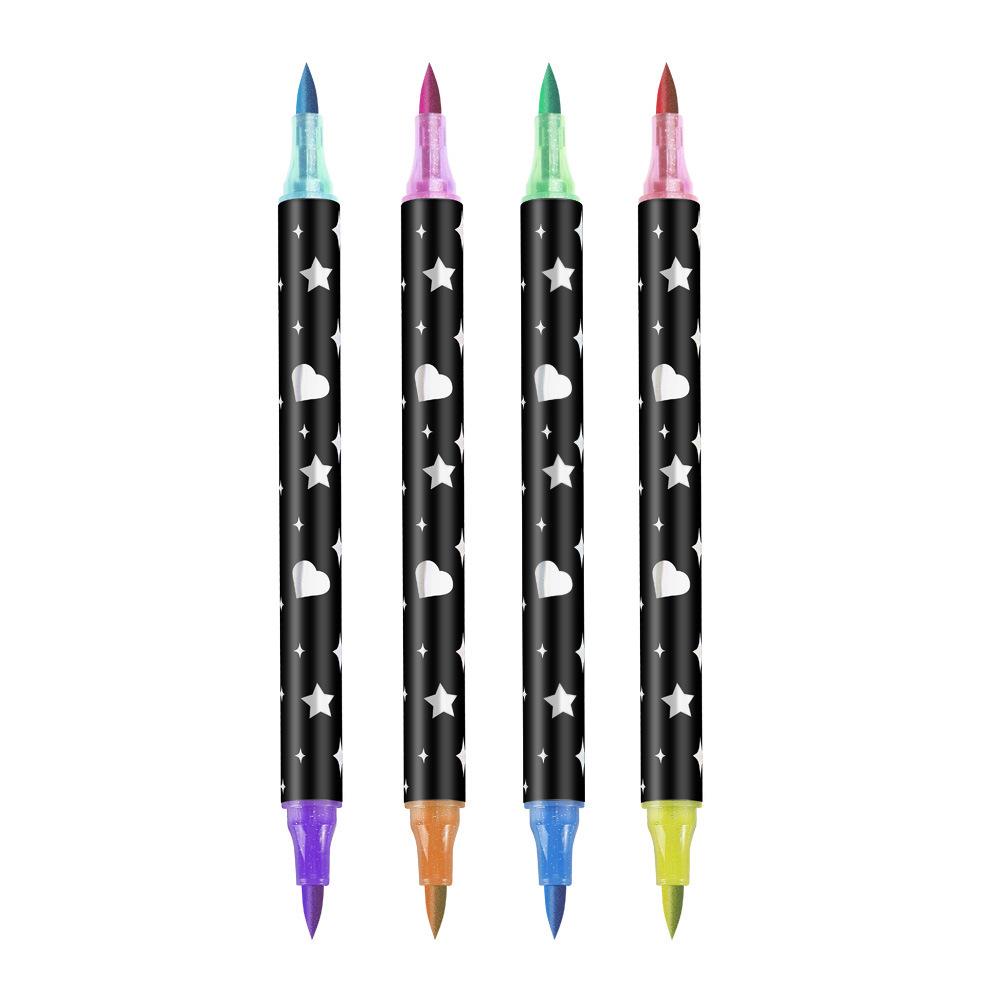 Dual-Color Glitter Brush Pen for Kids - Non-Fading, Bold Soft Tip