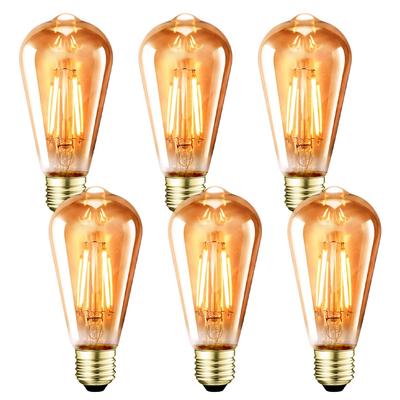 LVWIT Edison Bulb E26 Base LED Bulb 40W Equivalent Edison Lamp Edison Bulb ST64 Warm White Brown Amber Filament Bulb 6-Pack