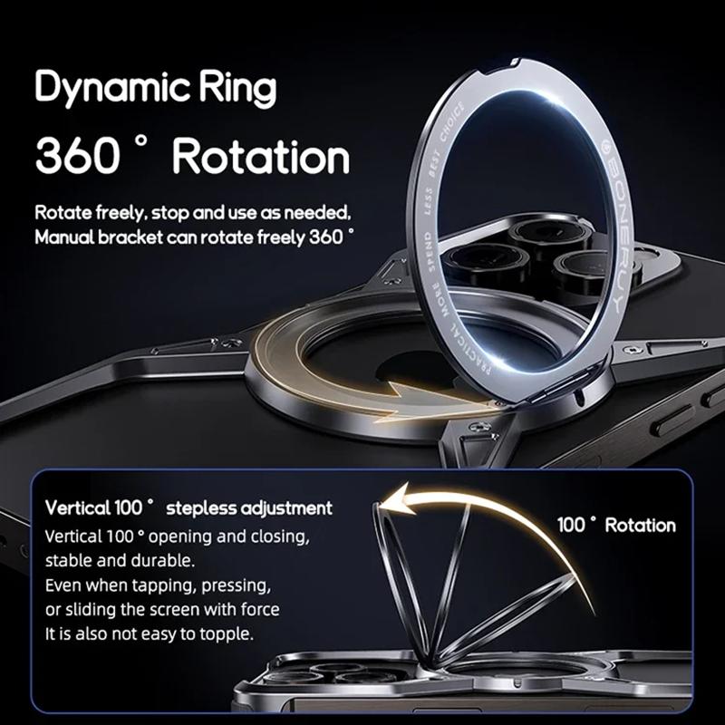 Magnetic Metal Aluminium Alloy Frameless Phone Case For iPhone 14 13 15 16 Pro Max 360° Stand Rimless Bumper Shockproof Metal Cover