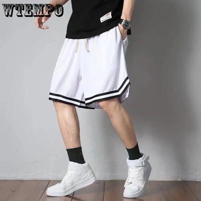 Alb, culoare mozaic, pantaloni scurți sport supradimensionați, pantaloni scurți de baschet pentru bărbați, subțiri și respirabili, cu șnur, design elastic în talie, ocazional, modă nouă