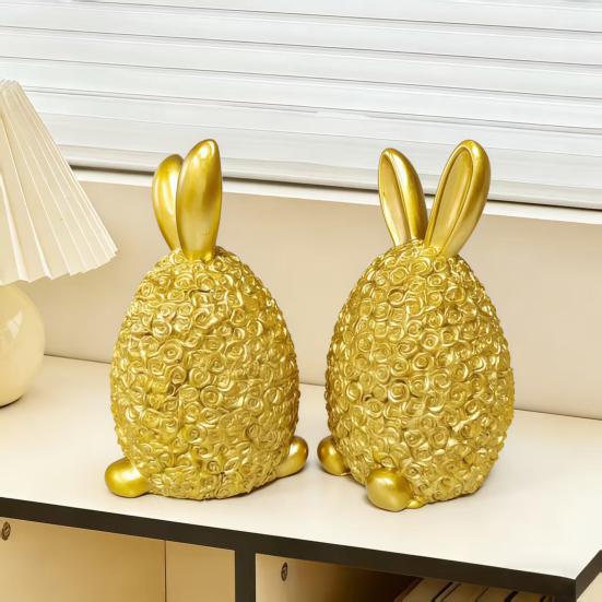 Rose Rabbit Figurine Resin Light-up Rabbit Ornament Easter Bunny Egg Figurine with LED Light for Home Party Decoration Holiday Gift