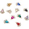 Cheriswelry 24Pcs Faceted Glass Teardrop Alloy Pendants Rhinestone Crystal Water Drop Dangle Charms 12 Colors 20x16x5mm for Necklace Bracelet Earring