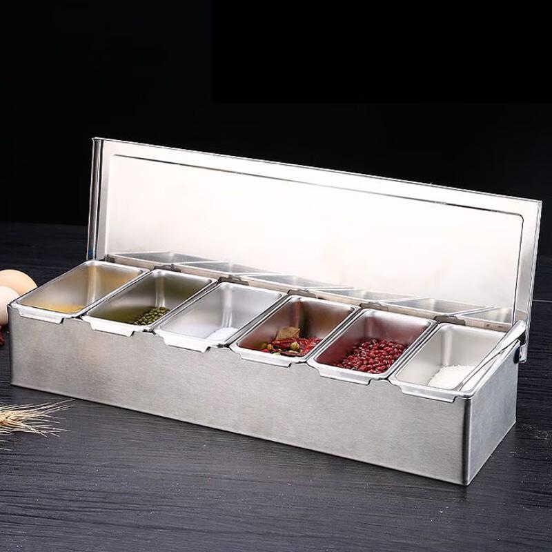 SPSR Stainless Steel 6-Compartment Condiment Organizer with Lid