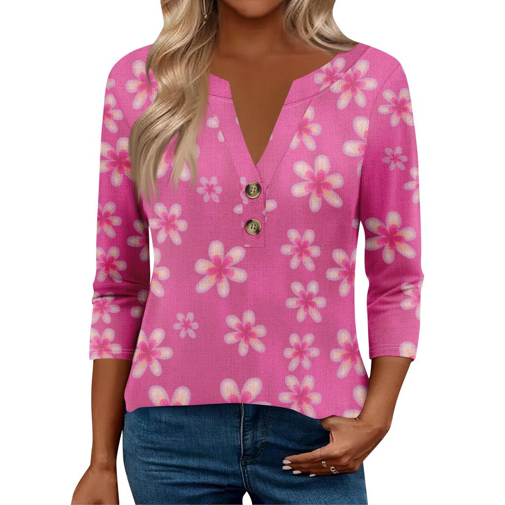 3/4 Sleeve Womens Tops For Women Henely Tops Button V Neck  Loose Fit Dressy Womens Summer Tops