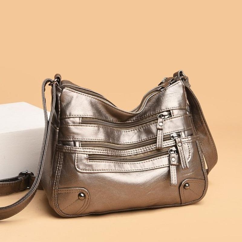 Shoulder bag women's foreign trade new fashion versatile double-layer messenger bag Korean version large-capacity washed leather small bag