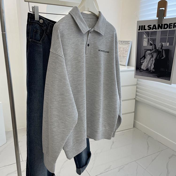 Retro Loose Long Sleeve Polo Sweatshirt - Casual Versatile Student Top