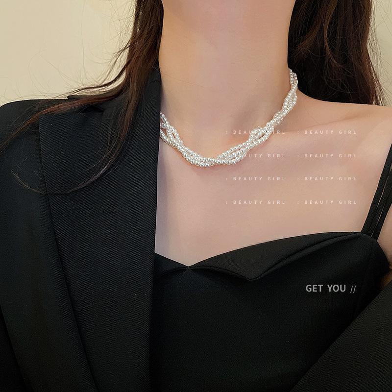 Trend Fashion Internet Celebrity Multi-layer Pearl Necklace Baroque Retro Fashion Temperament Collarbone Chain Personality Versatile Item Decoration