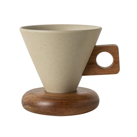 

Vintage Coffee Mug Ceramic Conical Cup with with Wooden Handle & Saucer Stable Tea Mug Unique Gift for Tea & Coffee Lovers 1 Set