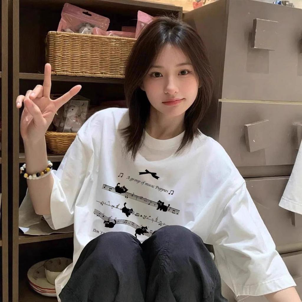 Cotton White Short-sleeved T-shirt Women's Summer American High Street Loose Fat Mm Large Size Design Sense Niche Half-sleeved Top
