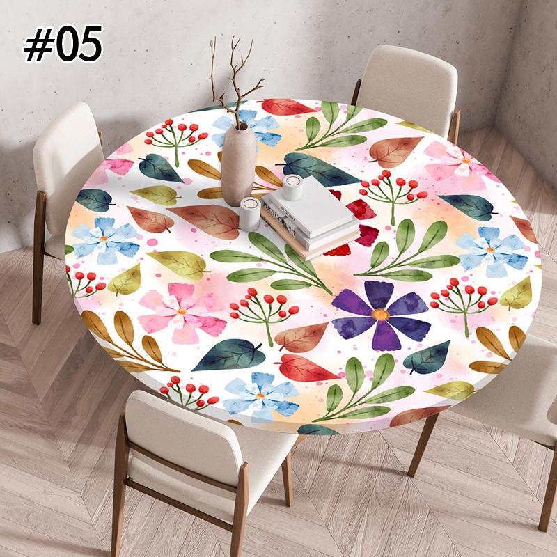 Round Table Cover for Kitchen Dining Table Waterproof Stretchable Tablecloth Stain-Resistant Round Table Mat Wedding Party Home