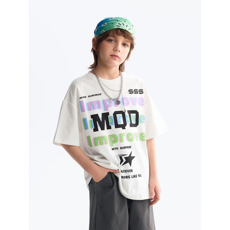and Quick-Drying] Mqd Kidsren's Clothing Kidsren's Round-Neck T-Shirt Summer New Style Boys' Short-Sleeved Lettered Bottoming Shirt