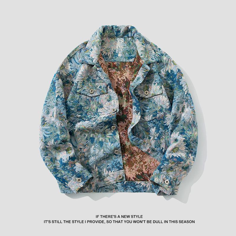 Autumn American Retro Embroidered Jacquard Jacket Men's Loose and Versatile Jacket