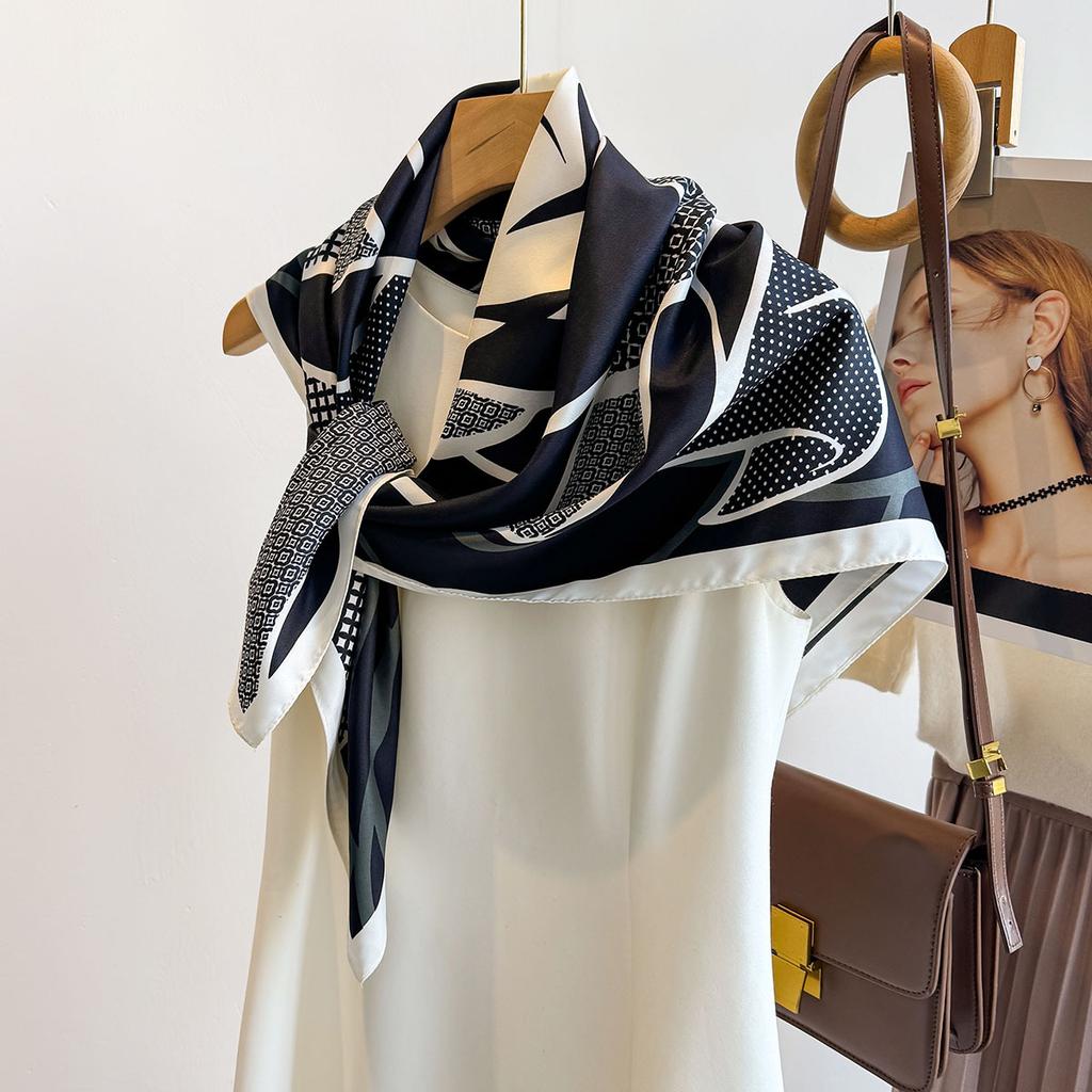 New 90Cm Printed Large Square Scarf Women Spring And Autumn Scarves Twill Silk Headscarf Shawl Female Hijab Luxury