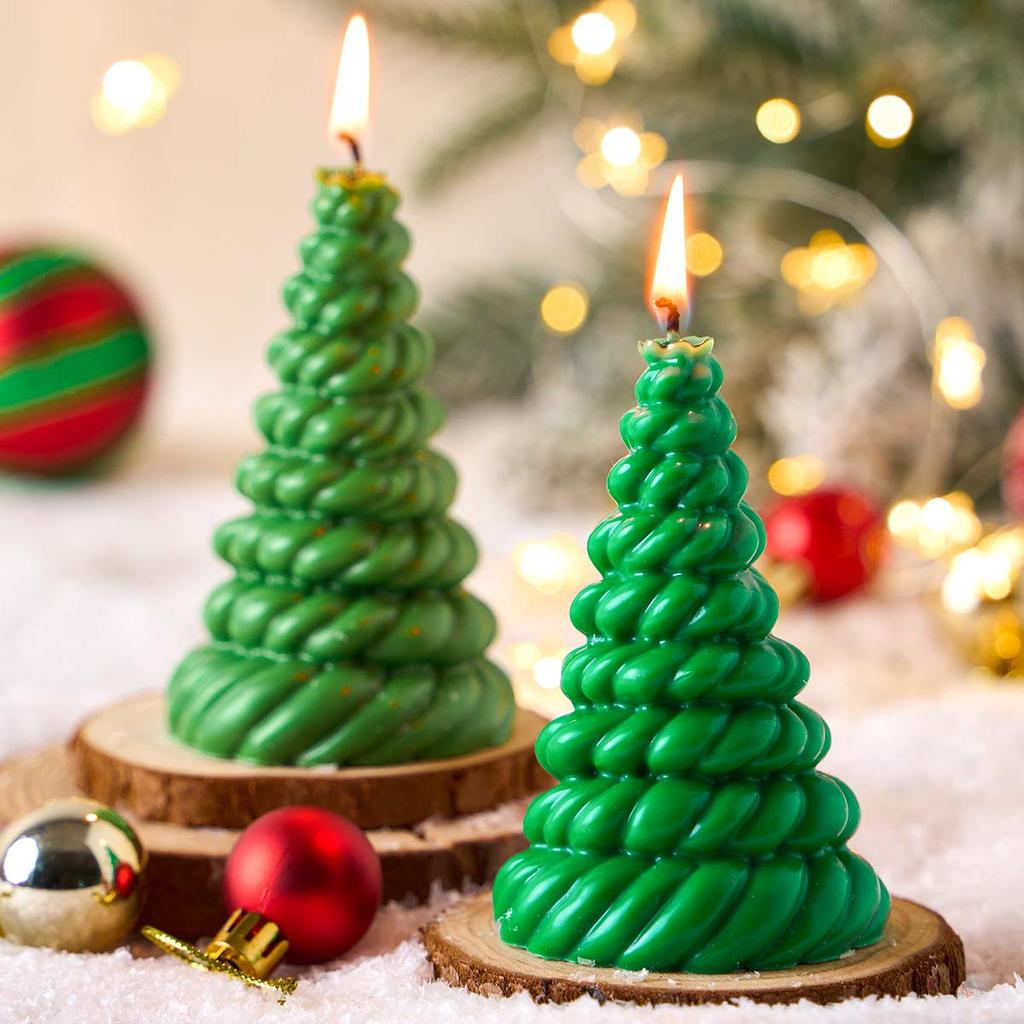Christmas Tree Candle Silicone Mold DIY Xmas Ornament Hemp Rope Candle Molds Soap Plaster Resin Crafts Making Home Holiday Decor
