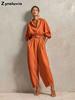 Autumn New Arrivals Women's Linen Casual Long Sleeve Jumpsuit