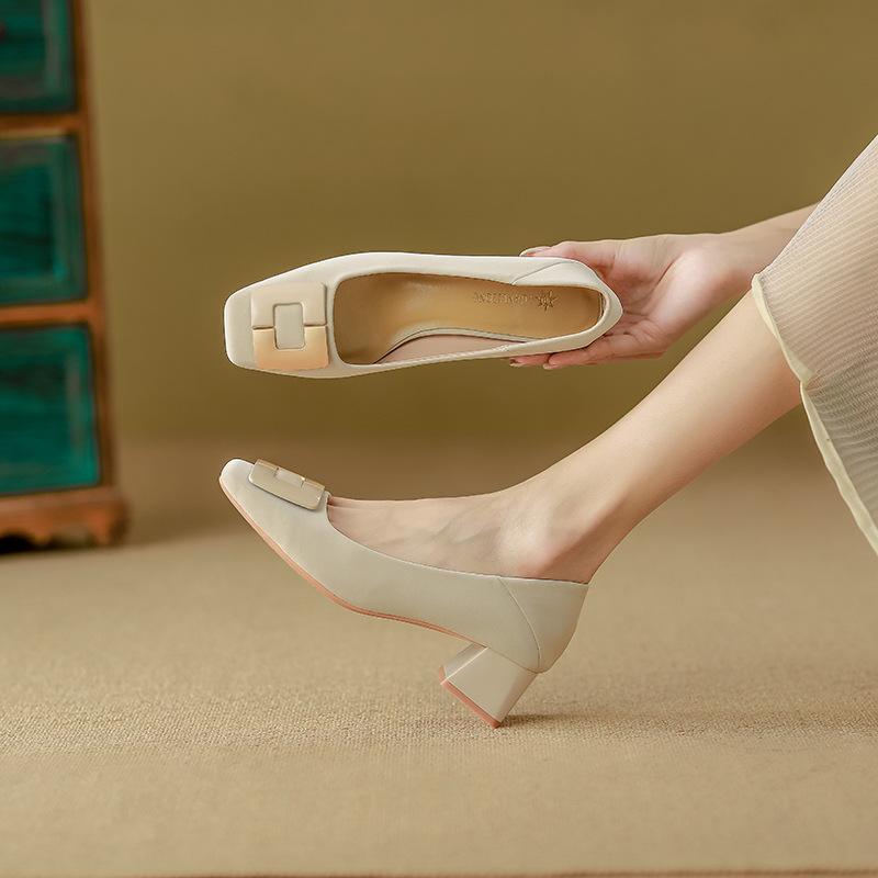 Sheepskin thick heel single shoes women's 2025 new high heels women's wear high-end Chengdu women's shoes professional style women's shoes