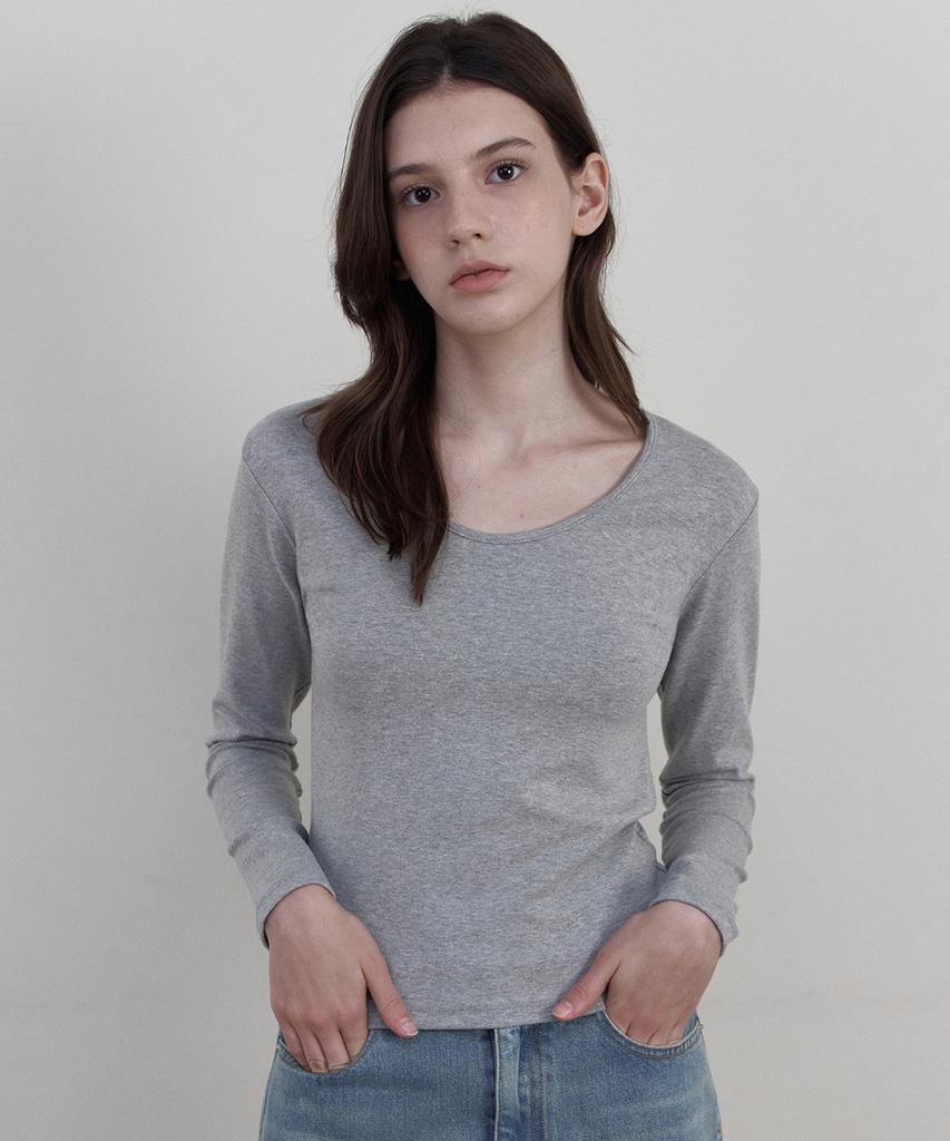 WEDNESDAYOASISFORWOMEN Soft Scoop Neck Long Sleeve T-Shirt_Gray(Wb6Tp46)