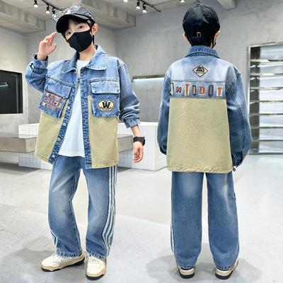 Boys' Denim Suits, Spring Clothes, Korean Style, Big Children's Spring and Autumn Shirts, Children's Clothes, Handsome Suits, Casual