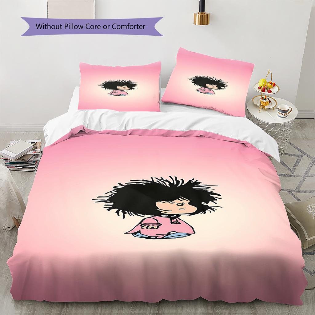 Mafalda Pattern Bedding,Quilt Set Quilt Cover Pillowcase Home Birthday Gift (1 * Duvet Cover + 2 * Pillowcase, Without Core)
