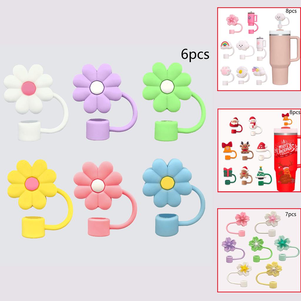 Cute Creative Cartoon Christmas Straw Cap Splash Proof Dust Cover Reusable Universal Beverage Straw Topper 10MM