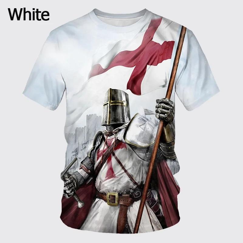 Summer Round Neck 3D Templar Knight Pattern Printed Top Fashionable Casual Short Sleeved Men's T-shirts