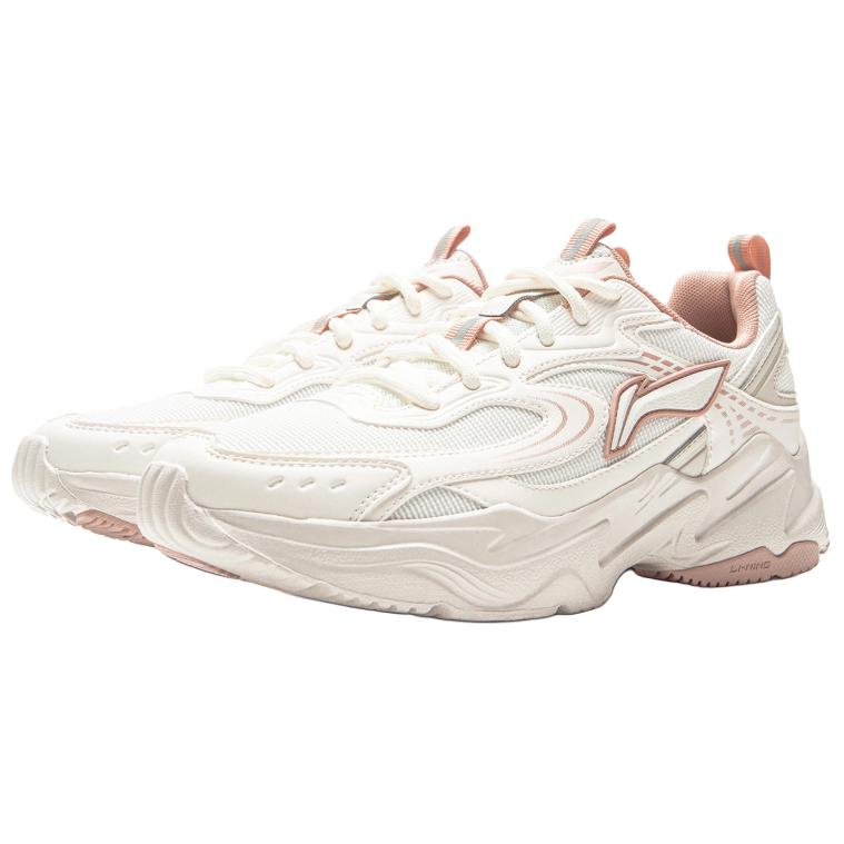 Li Ning Sports Life Collection Textile, Synthetic Leather Cushioning Low top Chunky Sneakers Women's Beige AGCV434-2