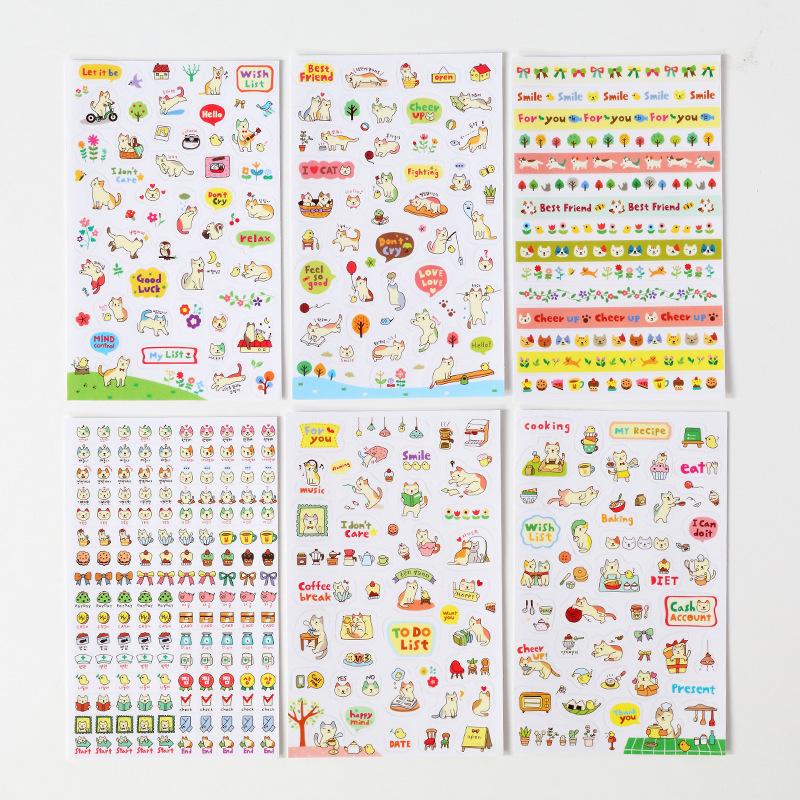 Creative Set of 6 Pieces of Japanese Paper Stickers Student Diy Hand Account Stickers Stationery Store Small Gifts Children's Cartoon Stickers