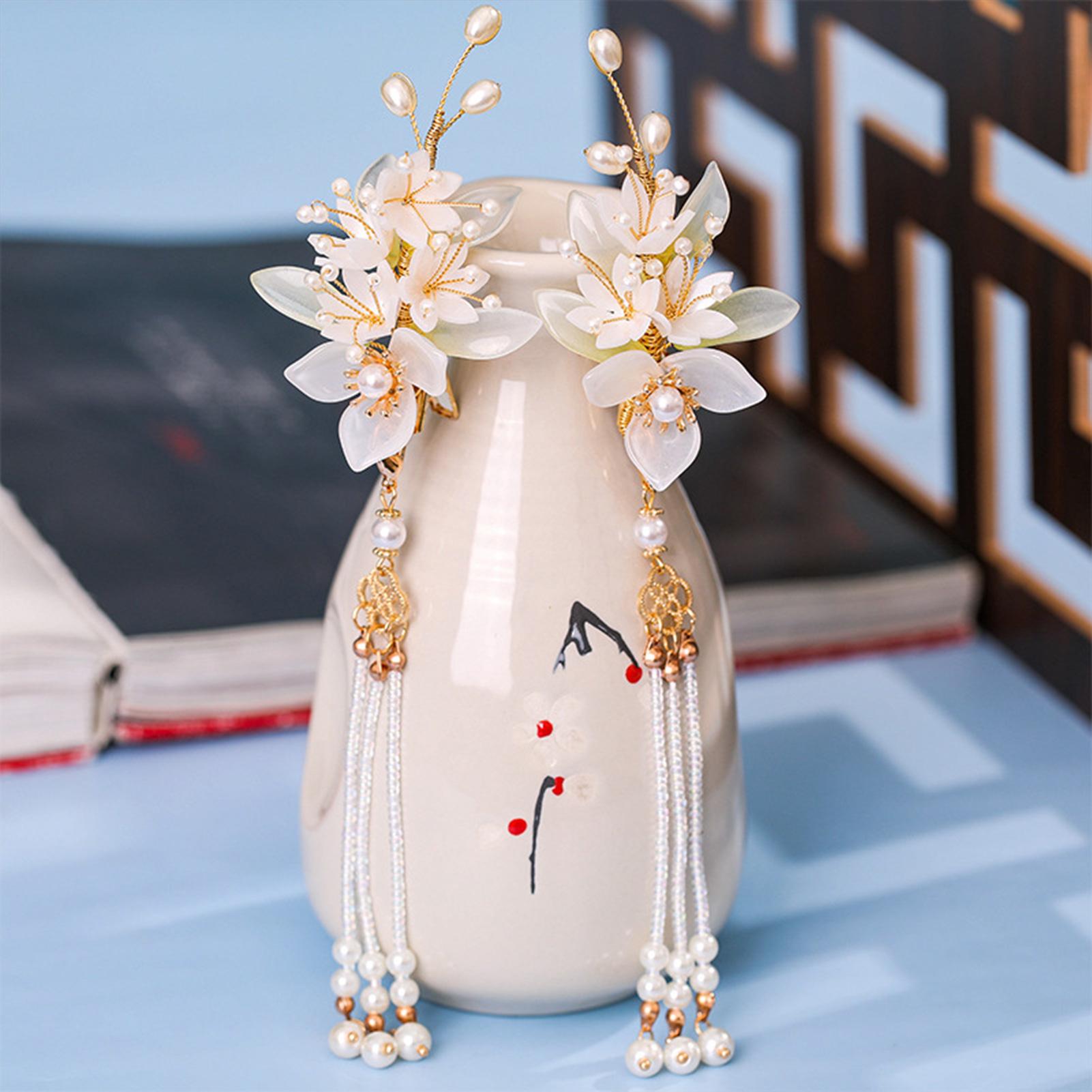 

1 пара китайских ханьфу аксессуаров для волос красные цветы заколки винтажный головной убор длинные кисточки-бабочки заколка для волос ювелирные изделия для невесты