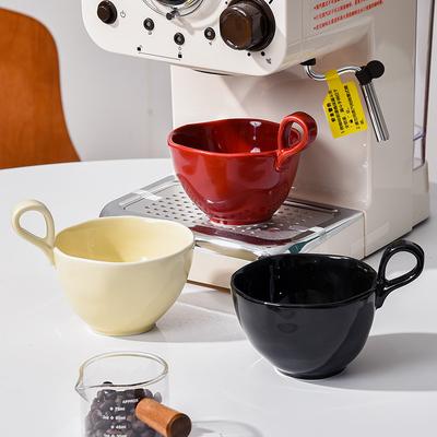 Minimalistischer Henkel Kaffeetasse Latte Haferflocken Frühstückstasse Einfarbig Tasse Kurz Dick Mündung Groß Nordische Tasse Keramik