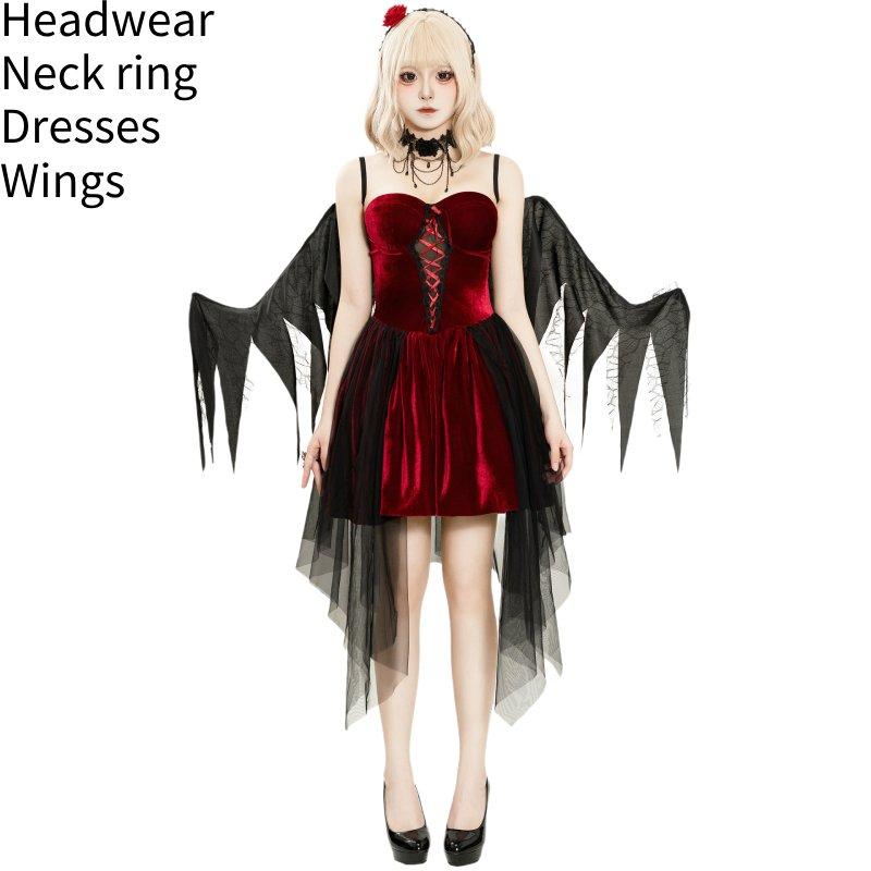 

Black Halloween Female Angel Dress Cosplay Costume Stage Clothes Performance XL червоний