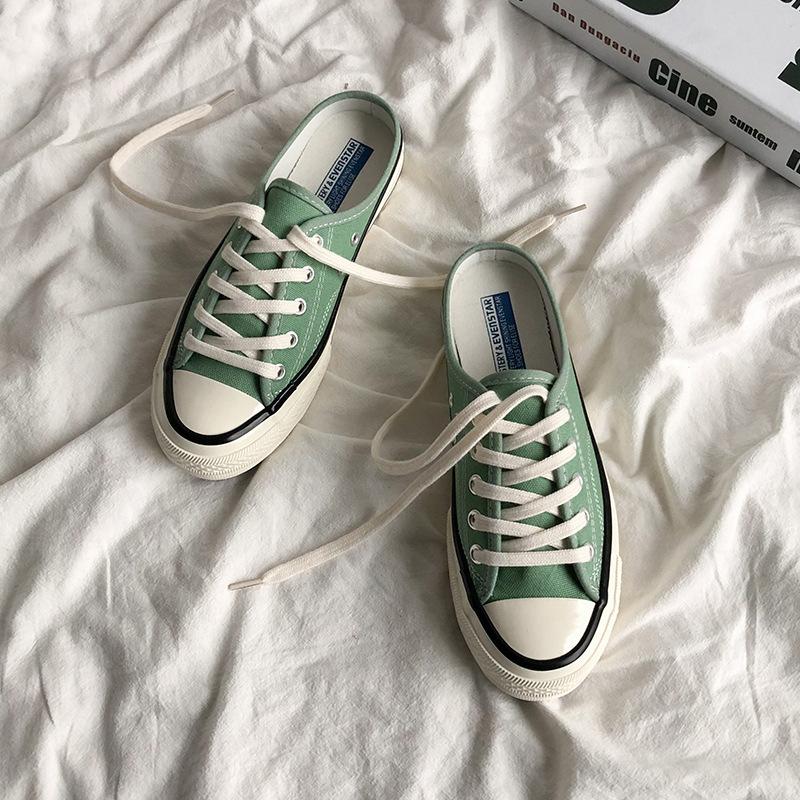 Half-drag canvas shoes female student white shoes versatile 203