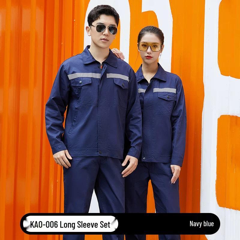 Reflective Polyester Cotton Workwear Set - Durable, Dirt-Resistant Clothes for Spring and Autumn Construction and Workshop Use