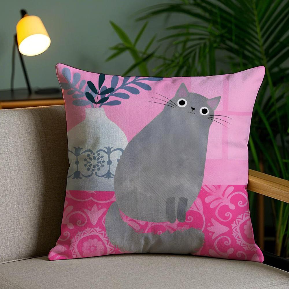 Cat Cute Cushion Cover Soft Short Plush Double-Sided Printing Home Decor Machine Washable Pillow Case Gift